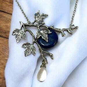 Semi-Precious Gemstone Sodalite Clear Quartz Fairycore Woodland Silver Necklace